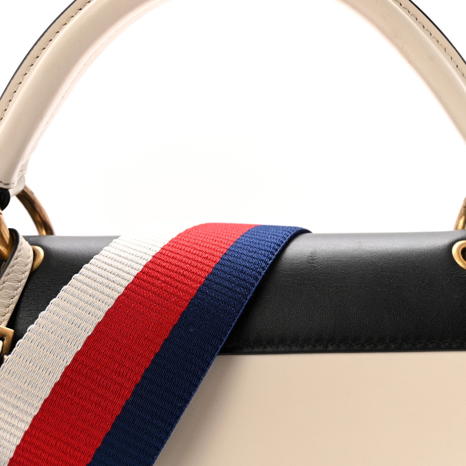 Gucci Calfskin Sylvie Web Small Queen Margaret Top Handle Bag Black White 8 of 10