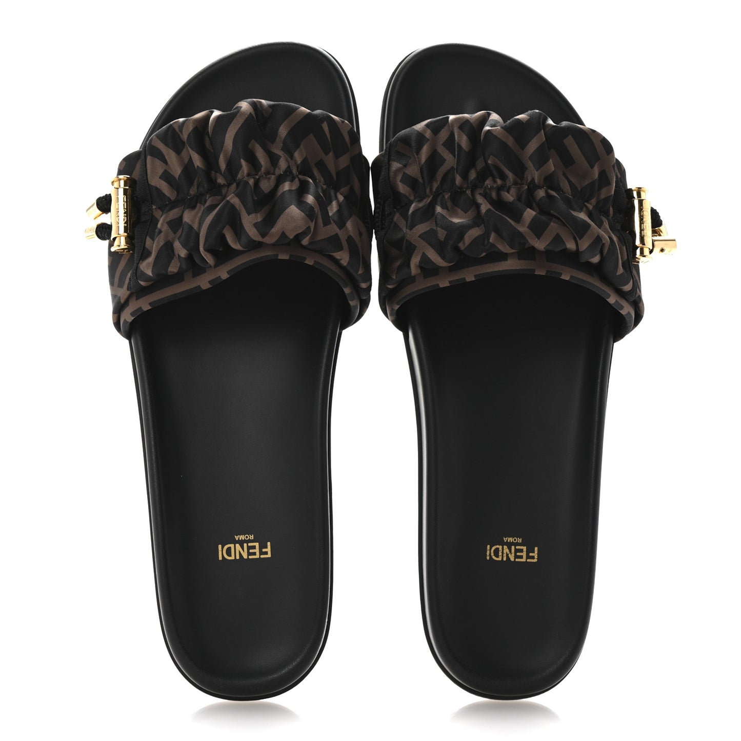 Satin FF Fendi Feel Slide Sandals 41 Tobacco Black