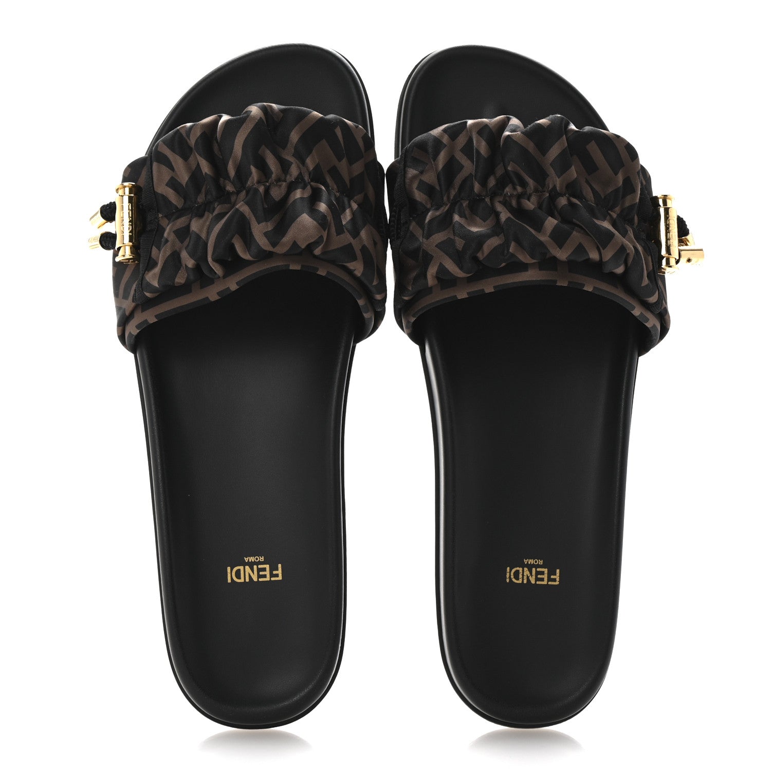 Fendi Satin FF Fendi Feel Slide Sandals 41 Tobacco Black 2 of 11