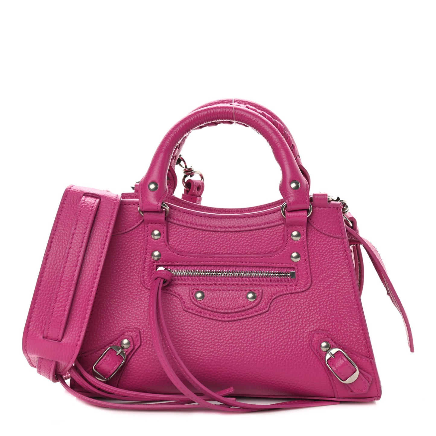 Grained Calfskin Neo Classic Silver Hardware Mini City Fuchsia