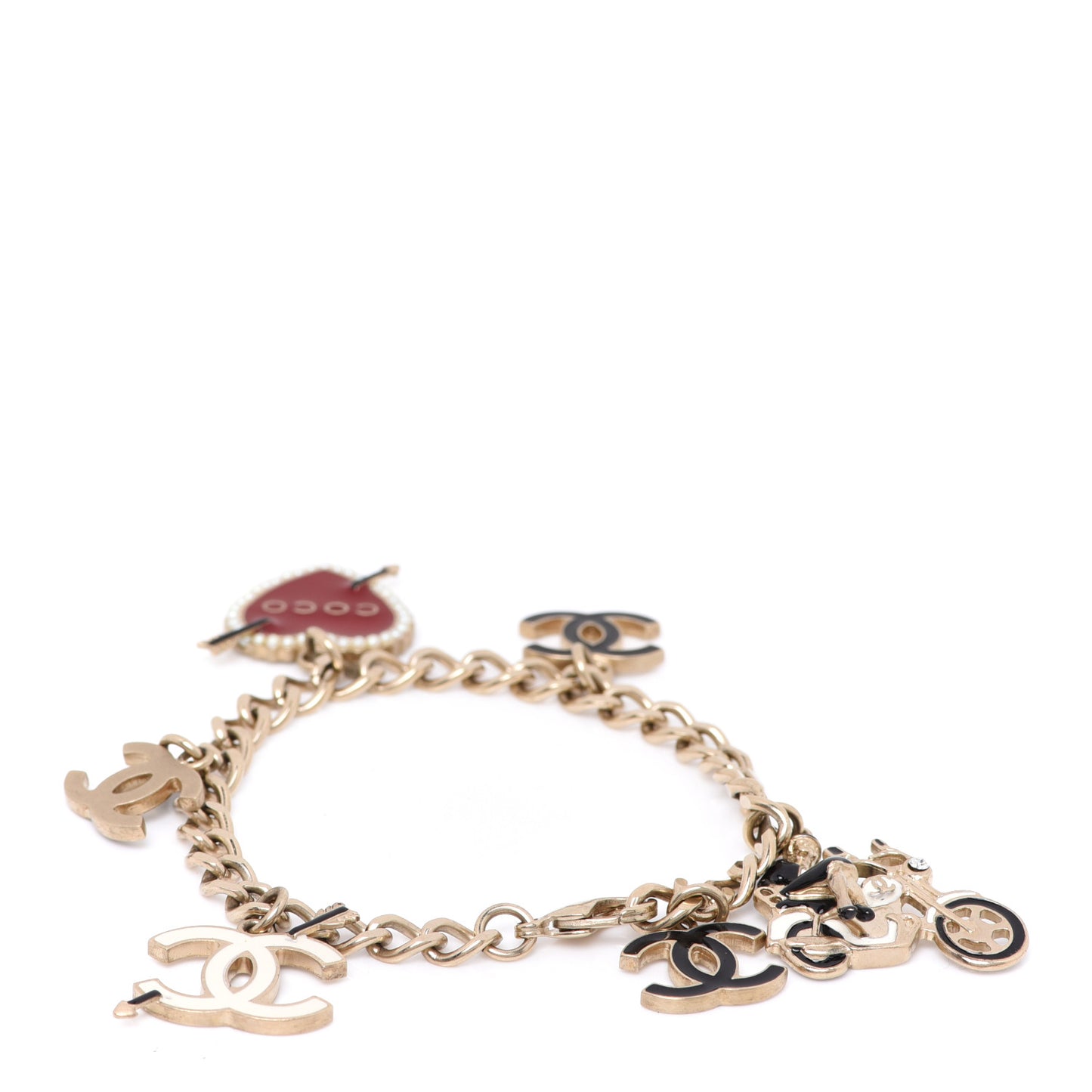 Metal Enamel Chain CC Charm Bracelet Gold Multicolor
