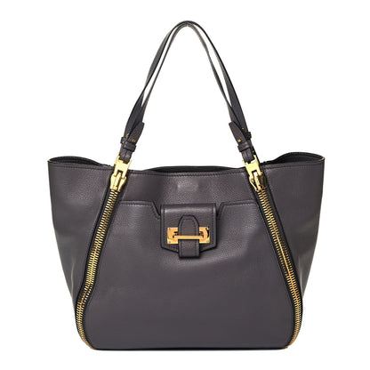 Tom Ford Grained Calfskin Sedgwick Medium Zipper Tote Graphite 1 of 8