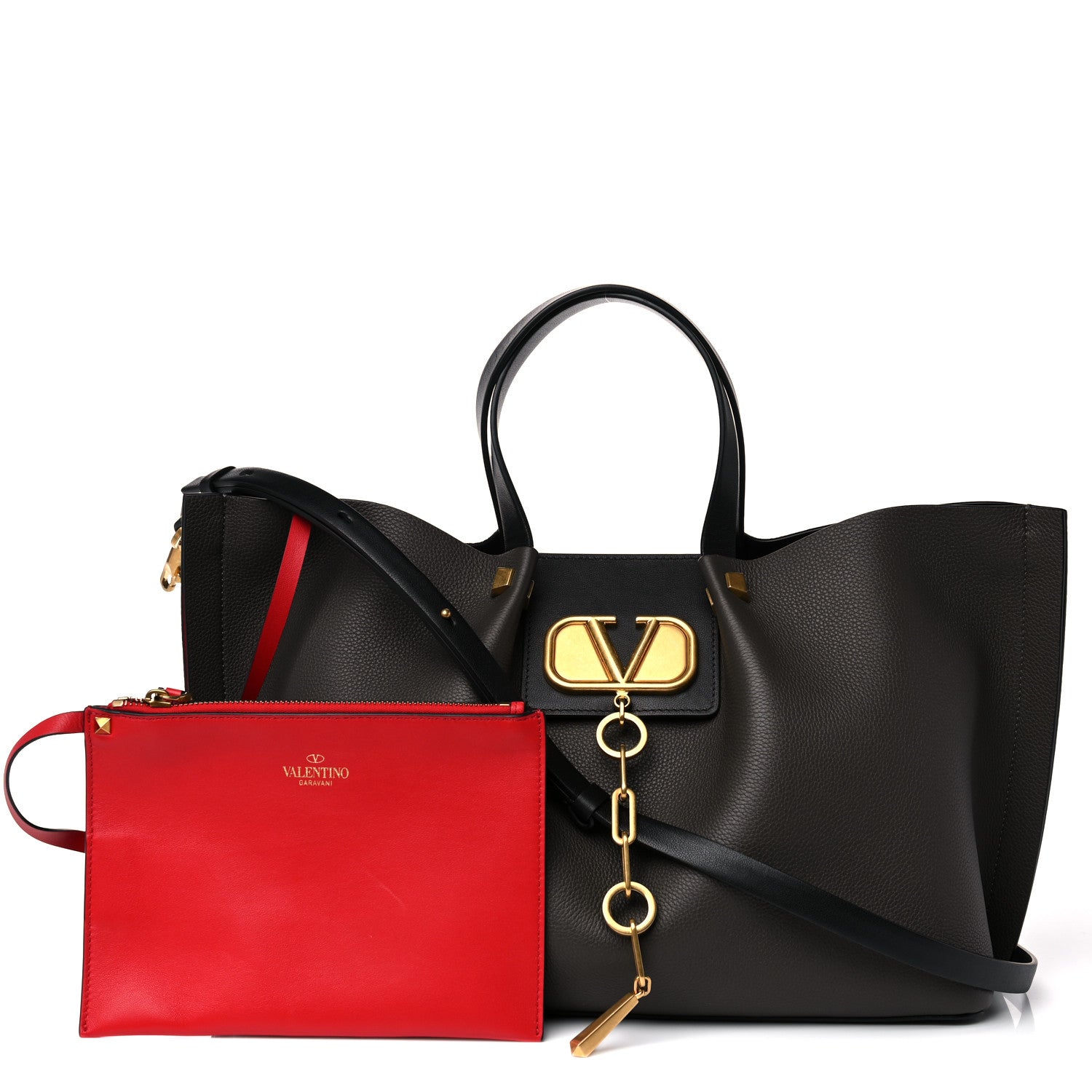 Valentino Garavani Grainy Calfskin Medium VLogo Escape Shopper Black 1 of 8