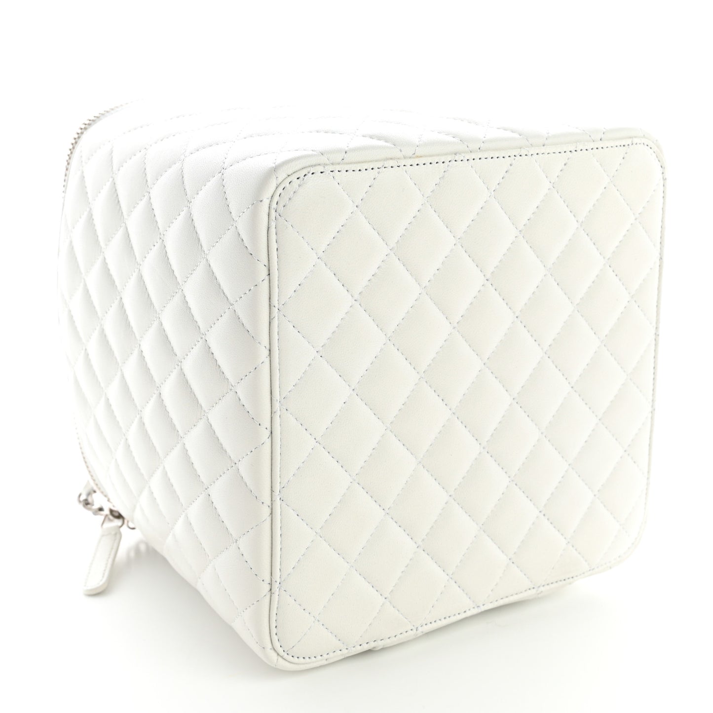 Lambskin Quilted Large Top Handle Jewelry Box With Chain White