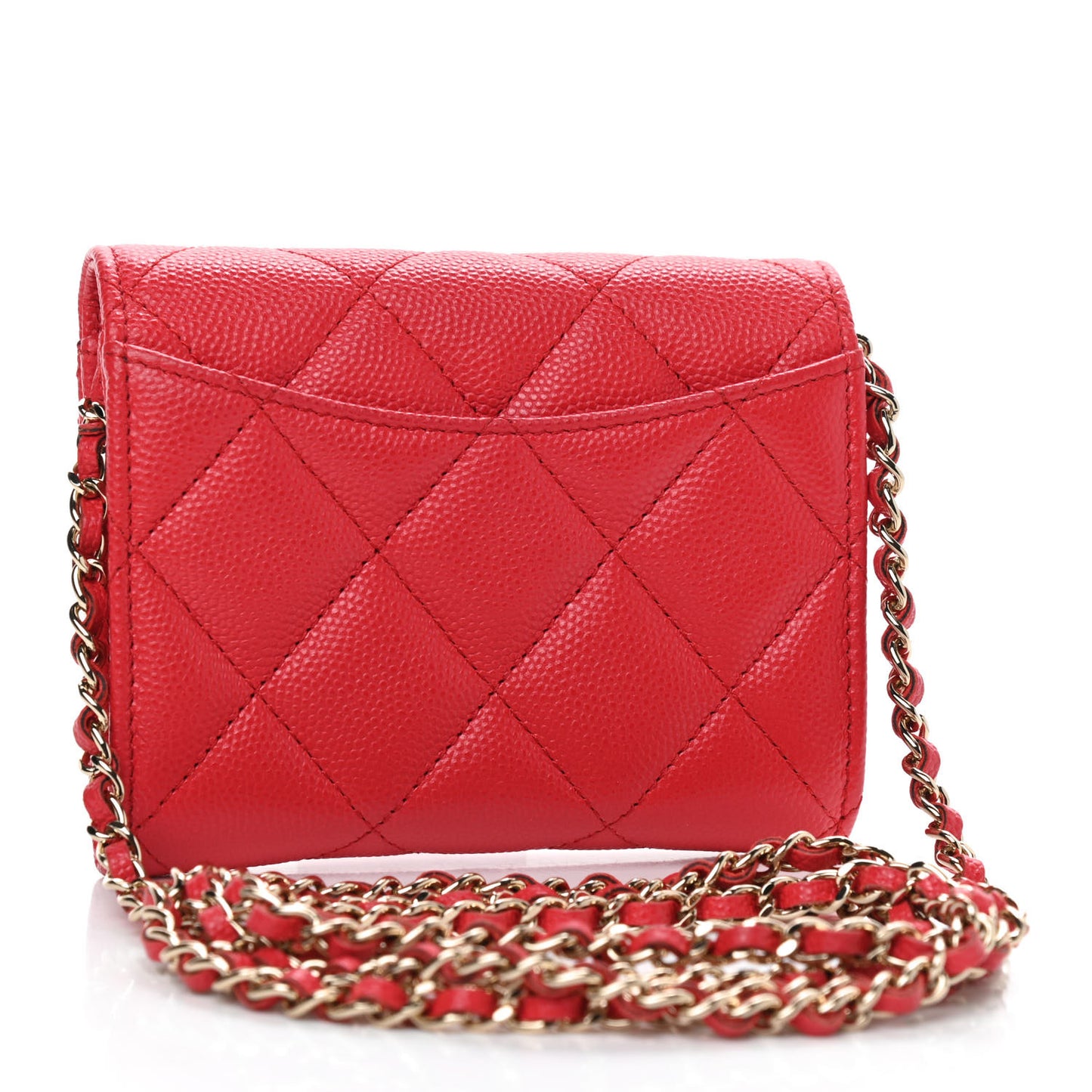 Caviar Quilted Flap Card Holder On Chain Red