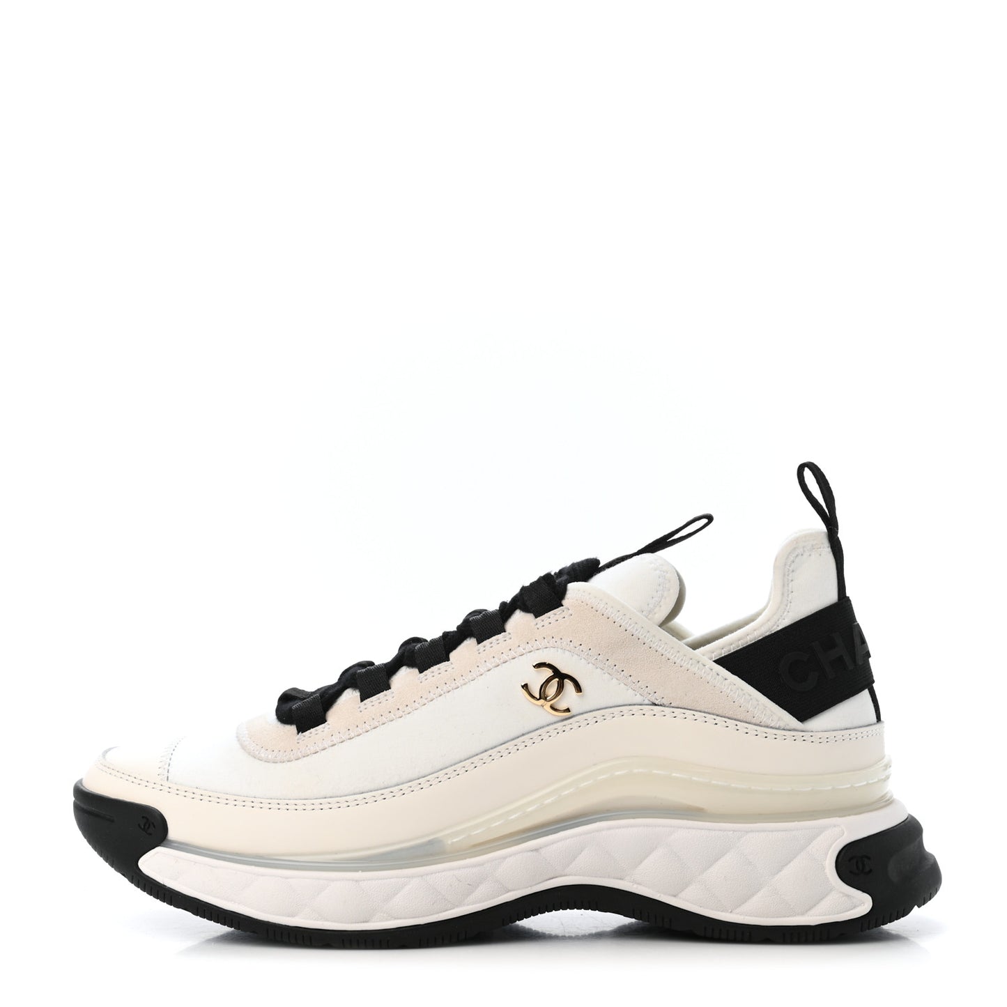 Velvet Calfskin Mixed Fibers CC Sneakers 38 Ivory Black