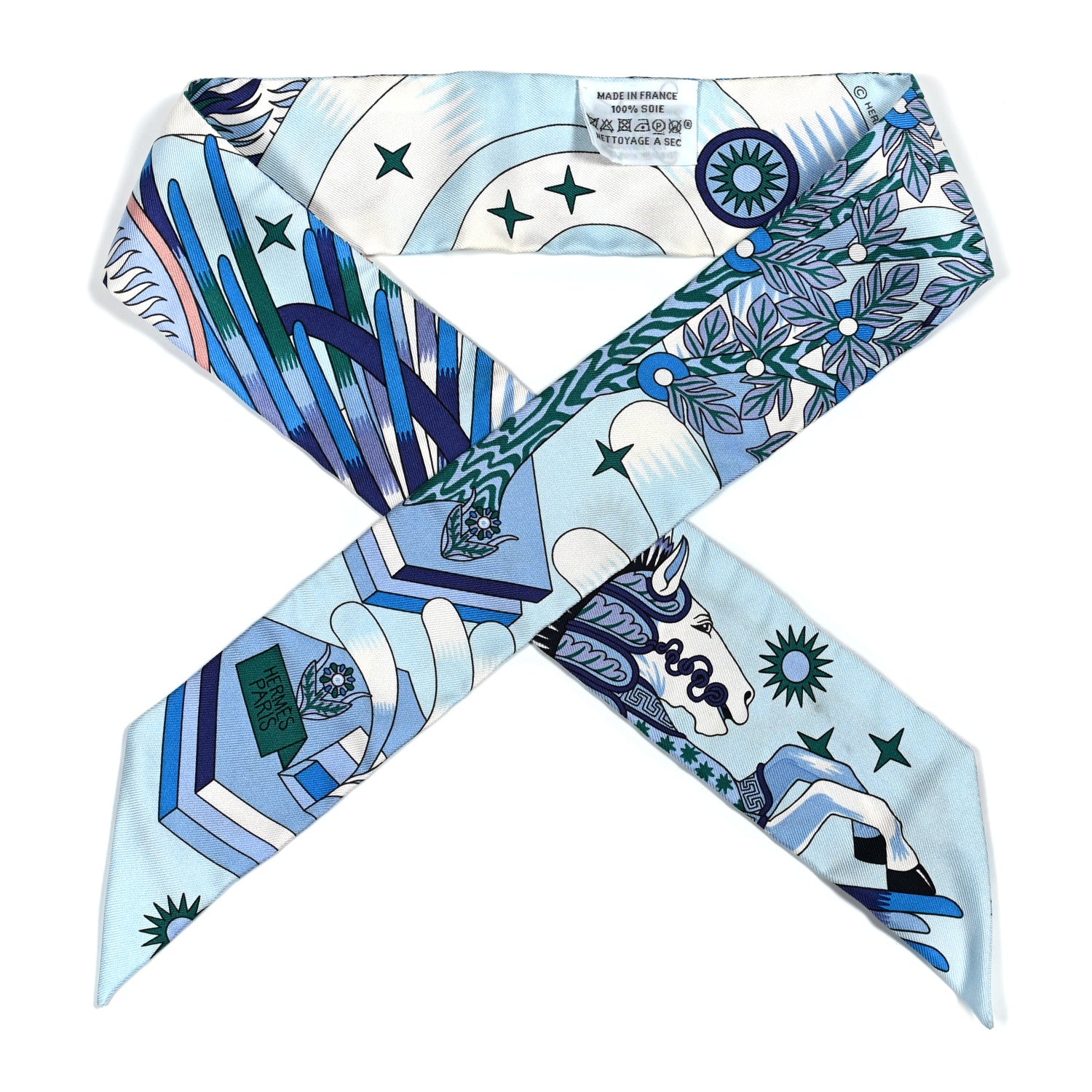 Hermes Silk La Source de Pegase Twilly Ciel Bleu Royal White 1 of 4