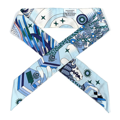 Hermes Silk La Source de Pegase Twilly Ciel Bleu Royal White 1 of 4