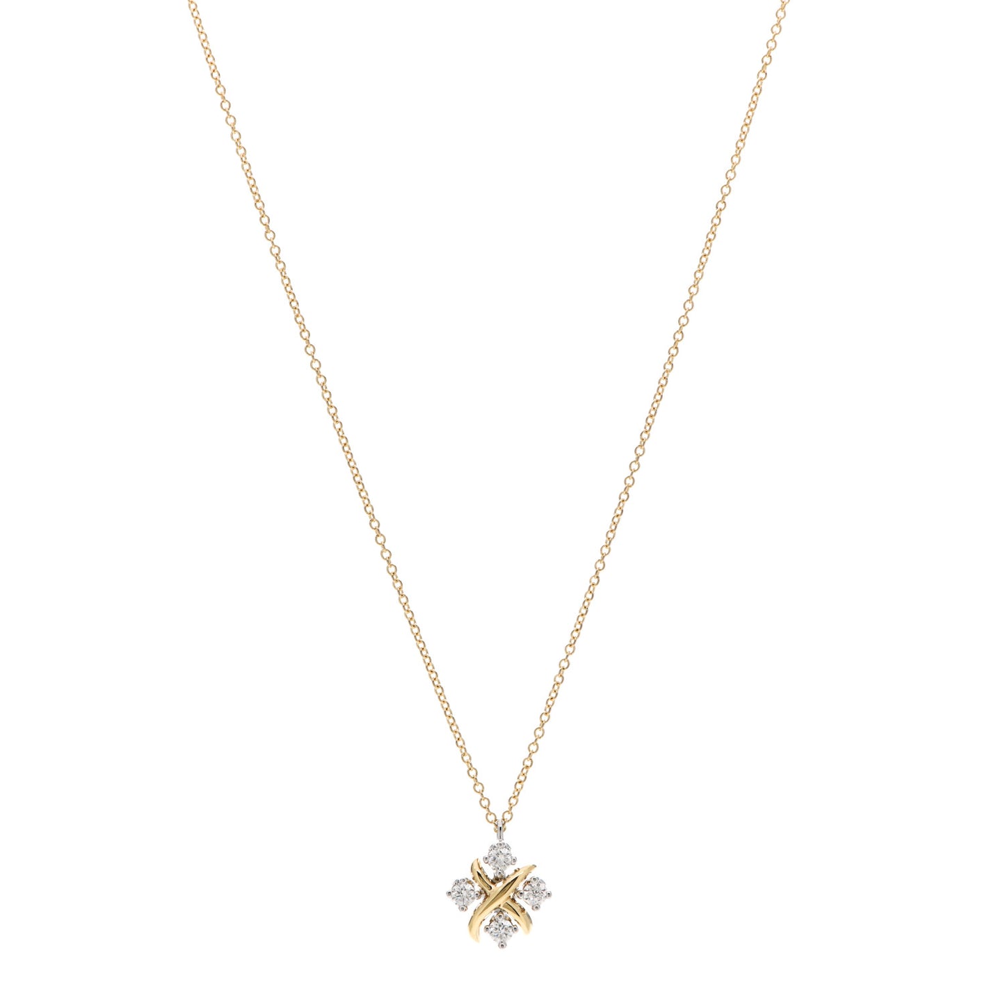 Platinum 18K Yellow Gold Diamond Schlumberger Lynn Pendant Necklace