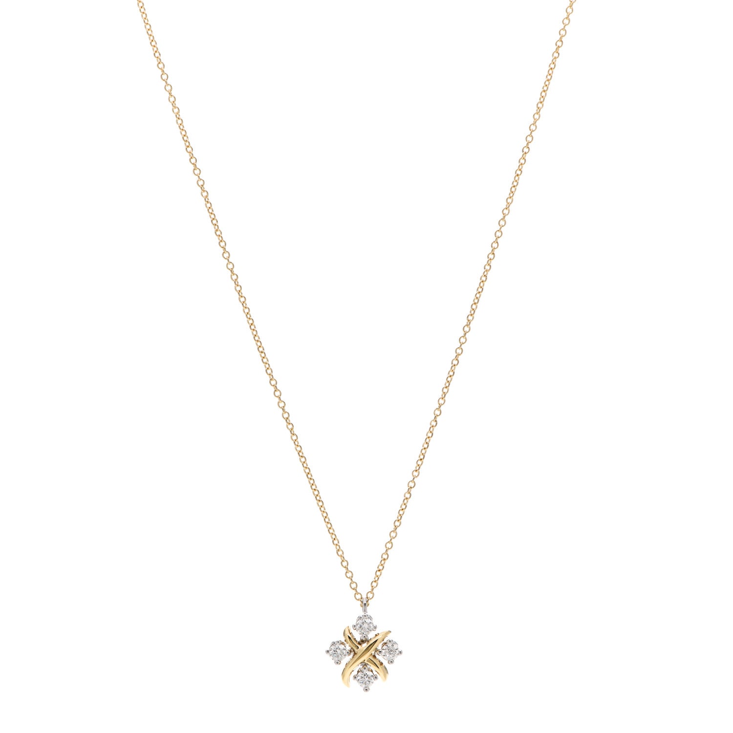 Tiffany Platinum 18K Yellow Gold Diamond Schlumberger Lynn Pendant Necklace 1 of 5