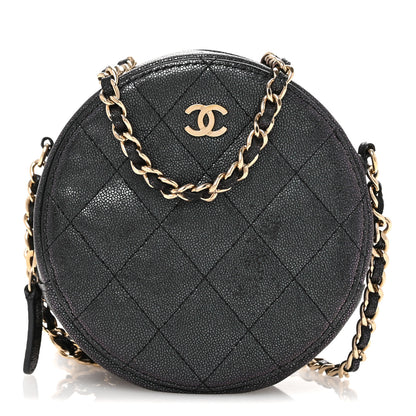 Chanel Iridescent Caviar Quilted Round Clutch With Chain Black 8 of 12