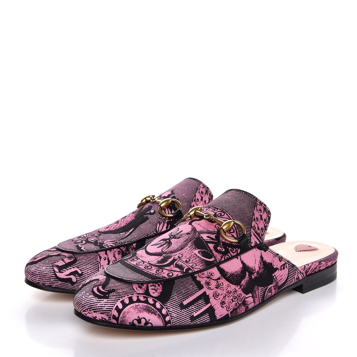 Silk Satin GG Wallpaper Saint Romain Womens Princetown Slippers 36.5 Pink Black