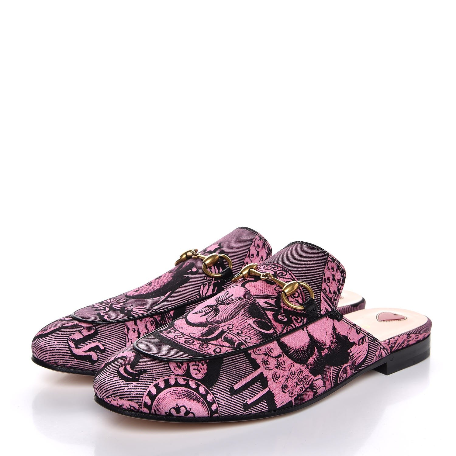 Gucci Silk Satin GG Wallpaper Saint Romain Womens Princetown Slippers 36.5 Pink Black 3 of 8