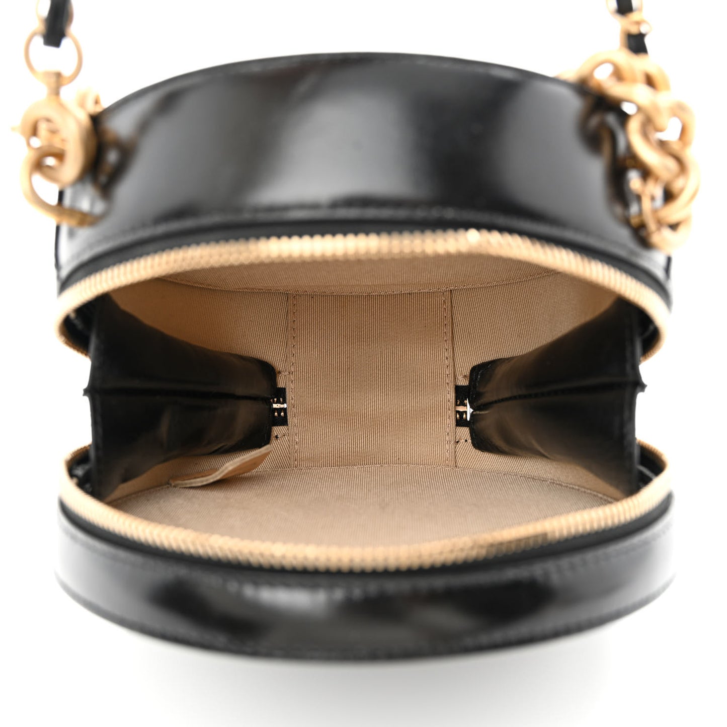 Glazed Calfskin Round As Earth Evening Bag Black