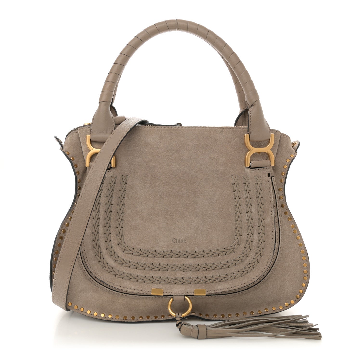 Chloe Suede Calfskin Braided Medium Marcie Satchel Motty Grey 1 of 13