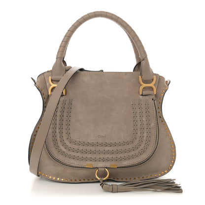 Chloe Suede Calfskin Braided Medium Marcie Satchel Motty Grey 1 of 13