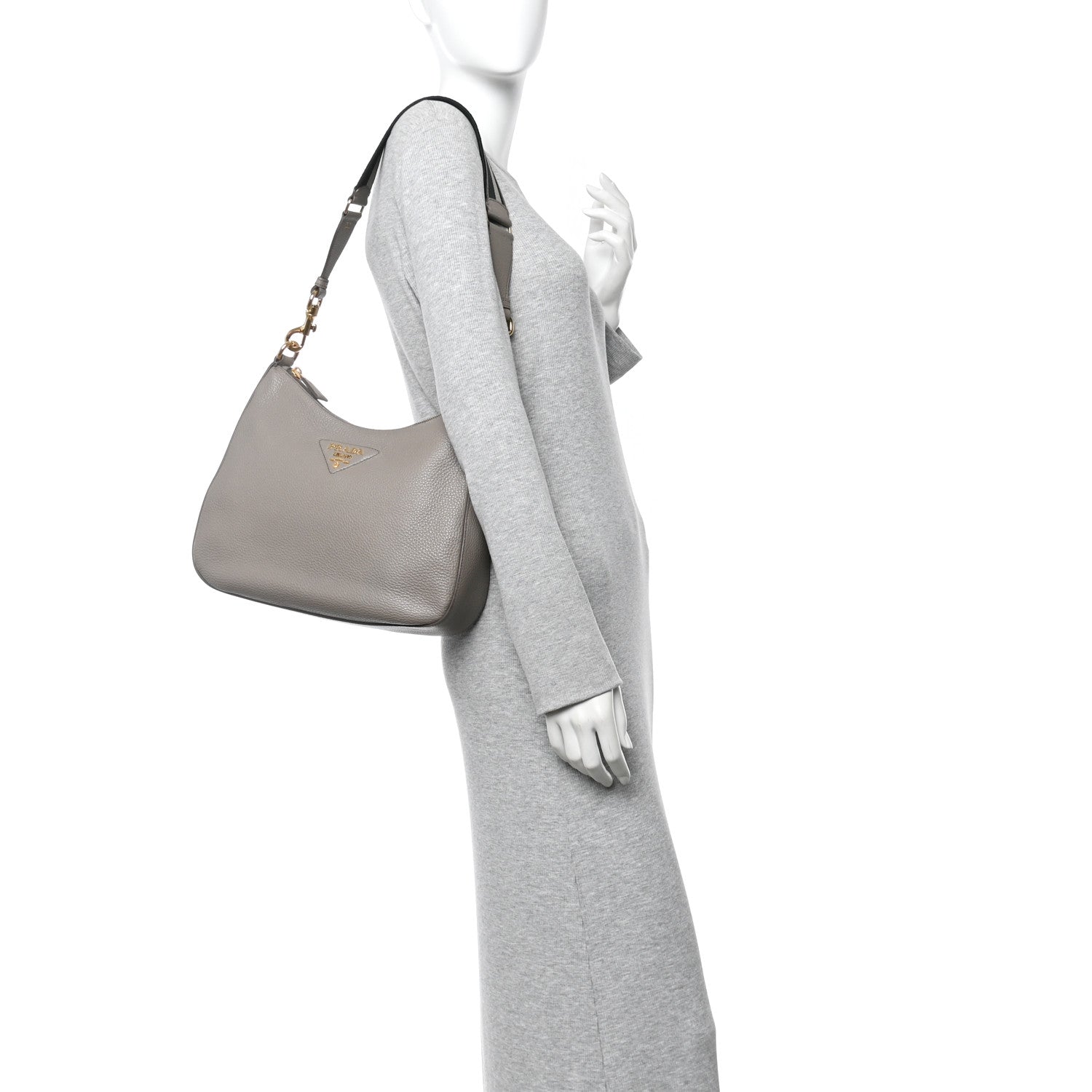 Prada Vitello Daino Soft Large Zippered Messenger Hobo Argilla 2 of 10