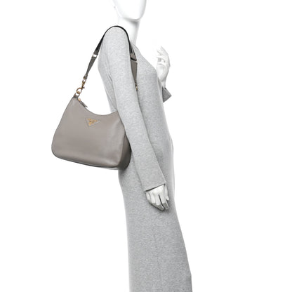 Prada Vitello Daino Soft Large Zippered Messenger Hobo Argilla 2 of 10