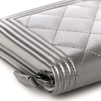 Chanel Metallic Caviar Quilted Boy Zip Around Wallet Silver 10 of 12