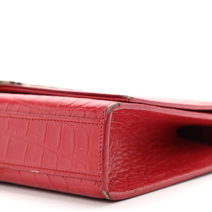 Saint Laurent Calfskin Crocodile Embossed Medium Classic Monogram Kate Tassel Satchel Red 11 of 16