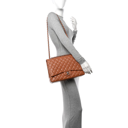 Chanel Caviar Quilted Maxi Double Flap Light Brown 2 of 11