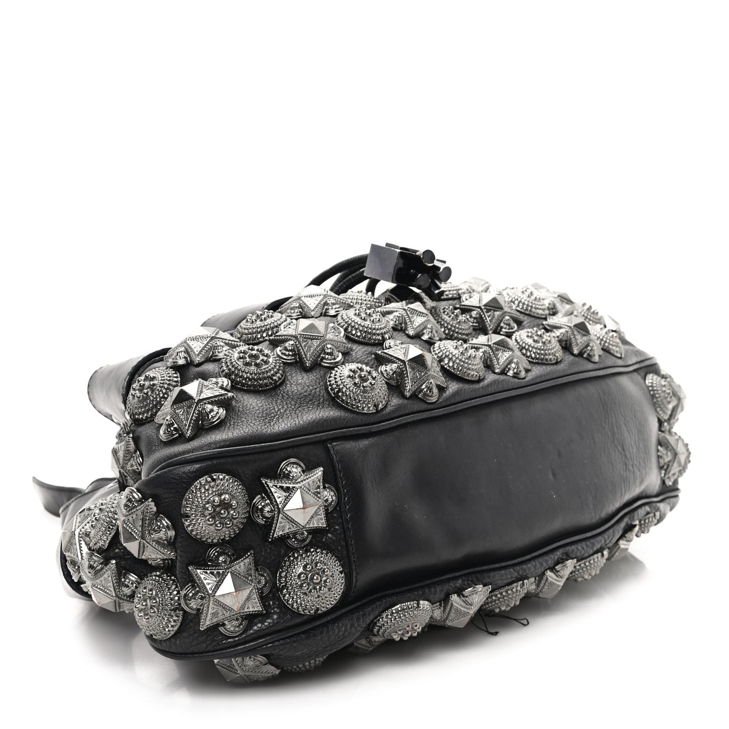 Calfskin Mason Warrior Studded Hobo Black