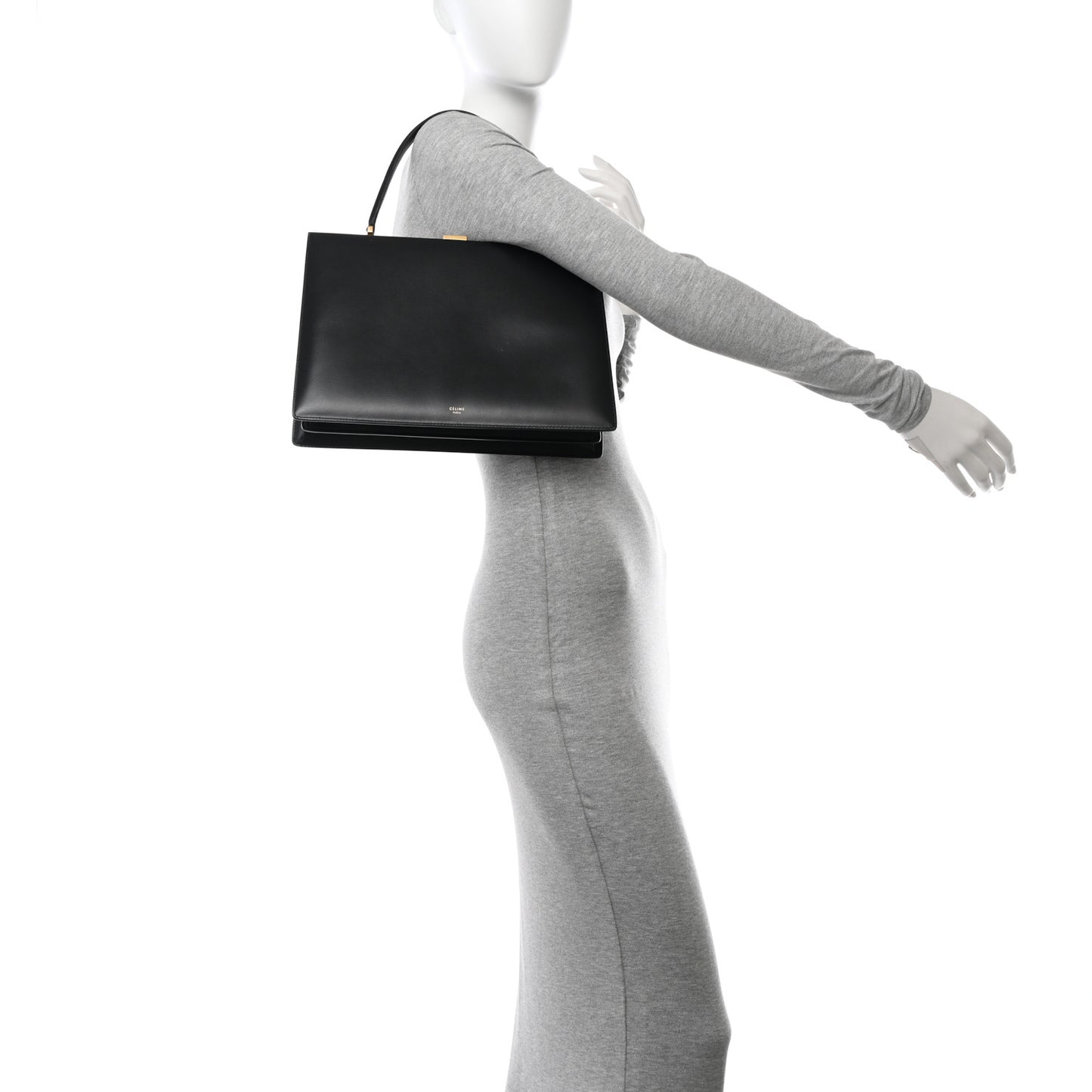 Box Calfskin Medium Clasp Bag Black