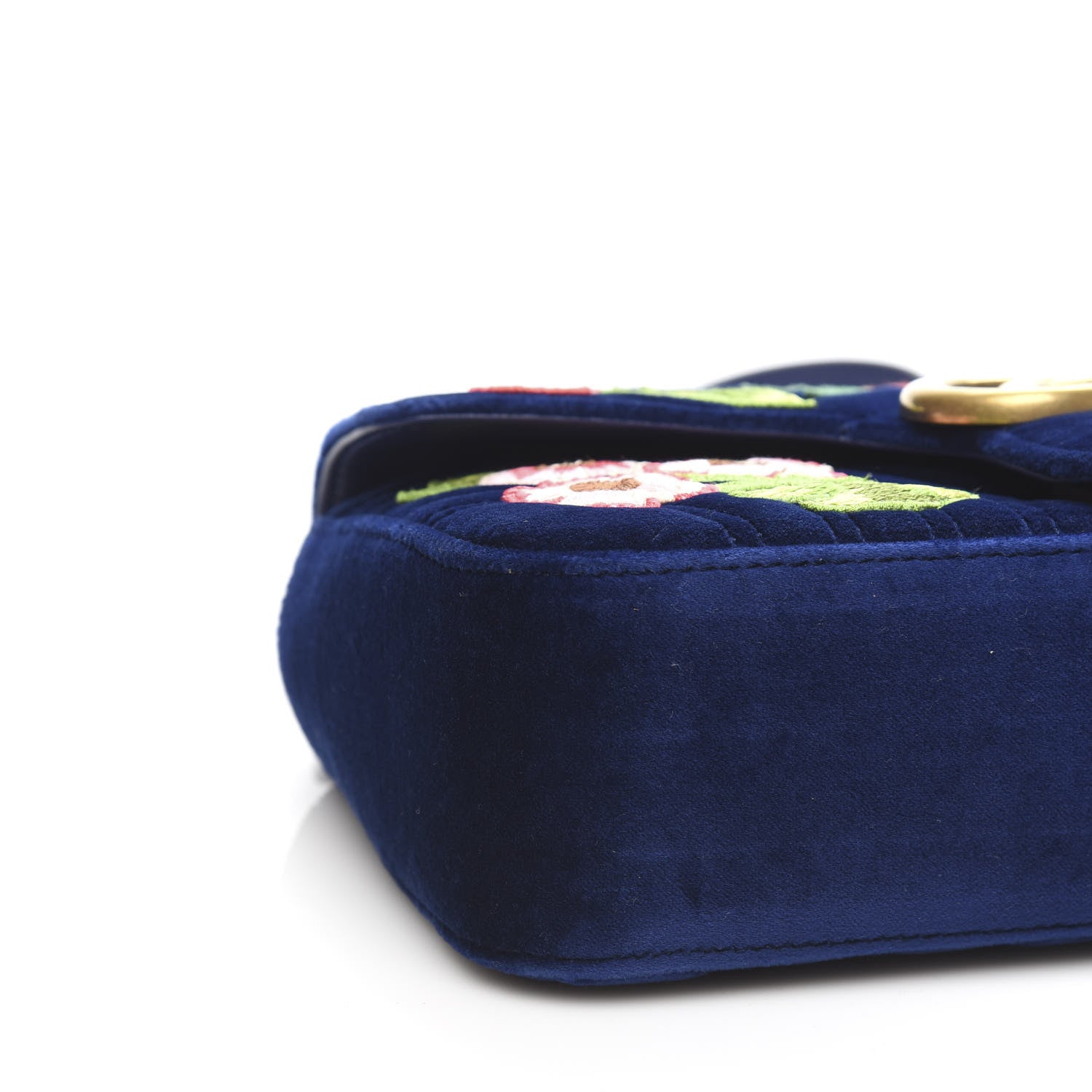 Gucci Velvet Matelasse Deer Embroidered Small GG Marmont Shoulder Bag Cobalt 8 of 10
