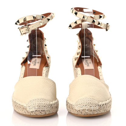 Valentino Garavani Grained Calfskin Rockstud Ankle Wrap Espadrille 15/85mm Wedges 38 Light Ivory 2 of 15