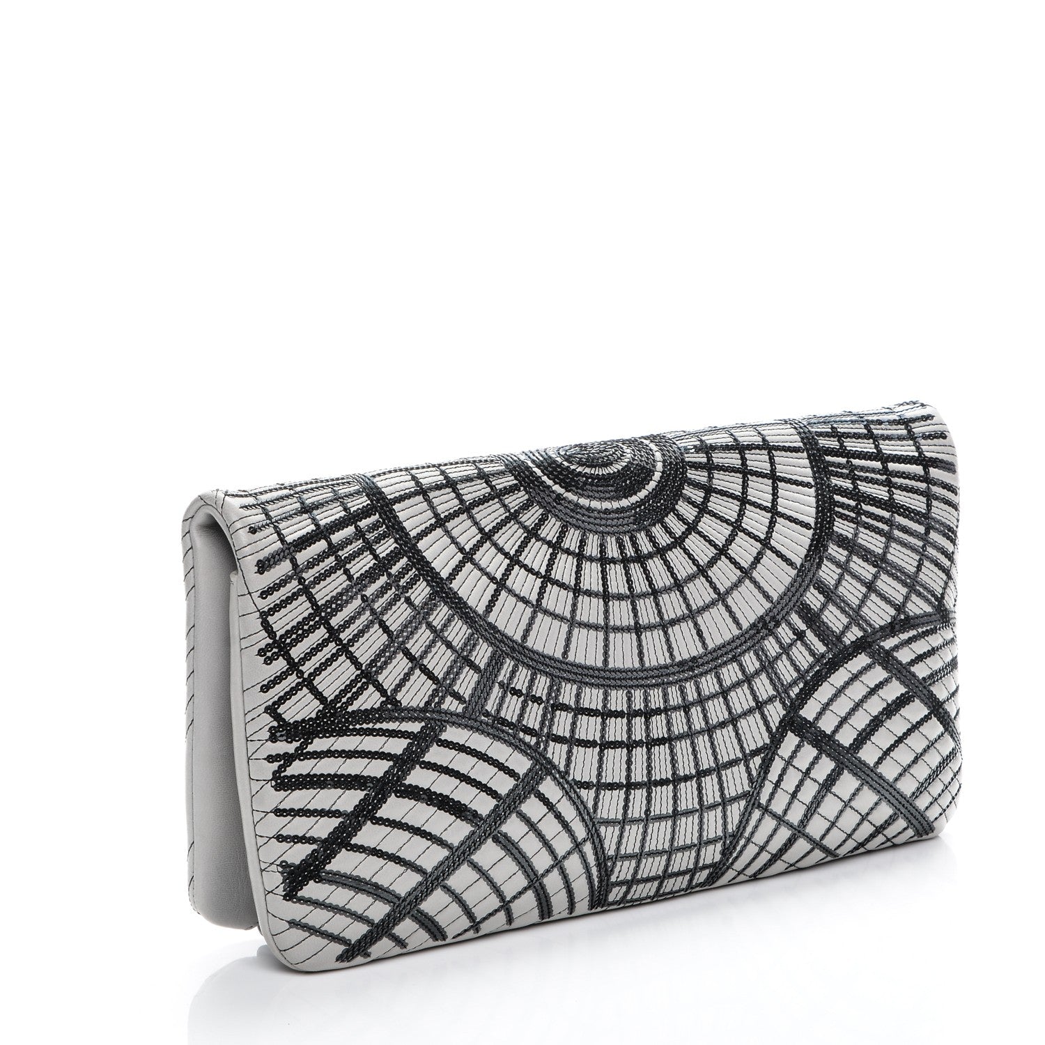Chanel Calfskin Sequin Embellished Clutch Flap Grey Black 3 of 8
