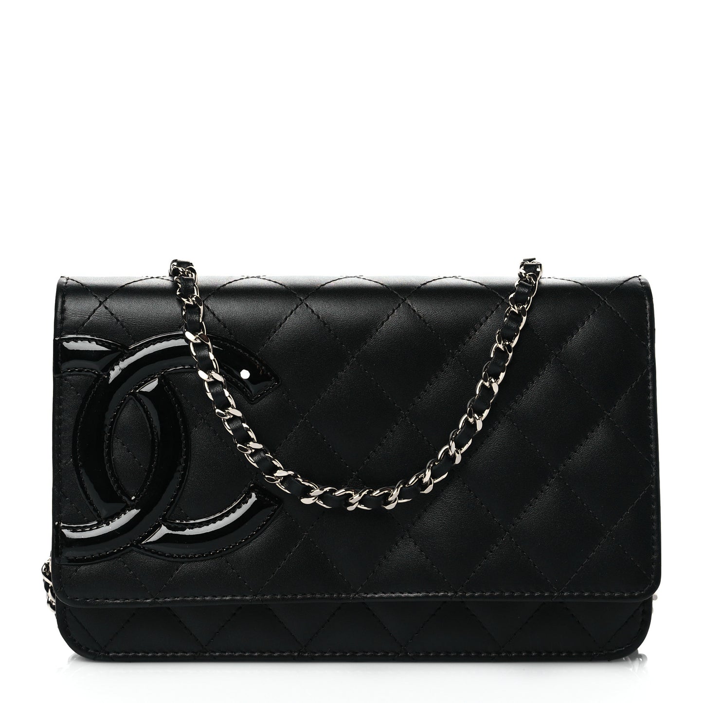 Calfskin Quilted Cambon Wallet On Chain WOC Black