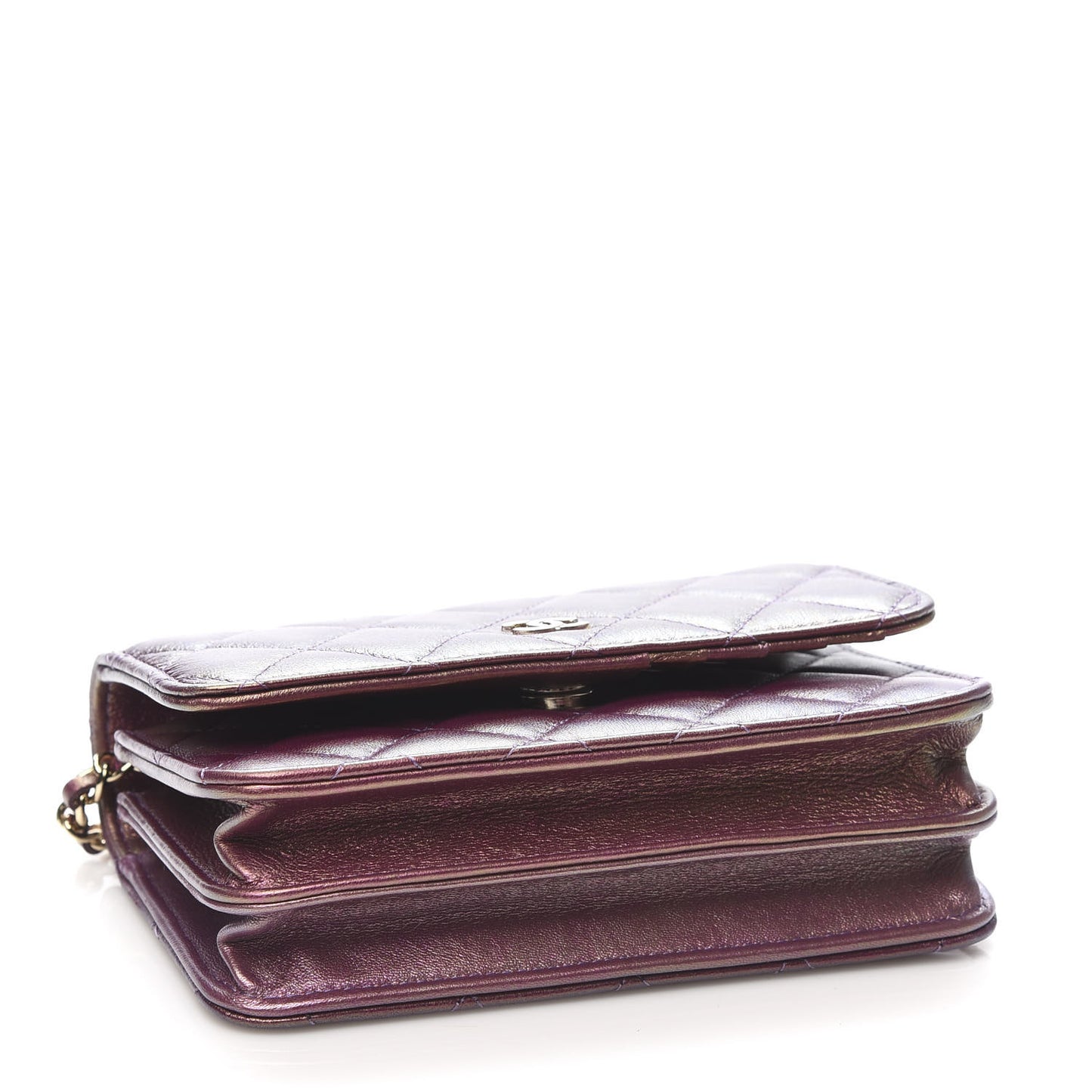 Iridescent Lambskin Quilted Mini Wallet On Chain WOC Purple
