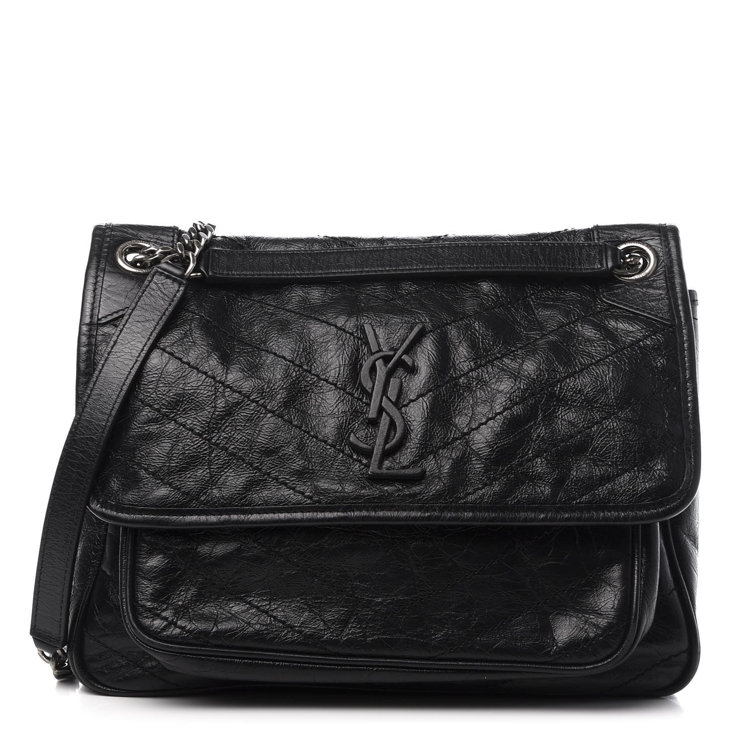 Saint Laurent Crinkled Calfskin Matelasse Monogram Medium Niki Chain Satchel Black 1 of 12