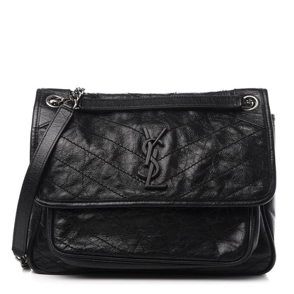 Saint Laurent Crinkled Calfskin Matelasse Monogram Medium Niki Chain Satchel Black 1 of 12