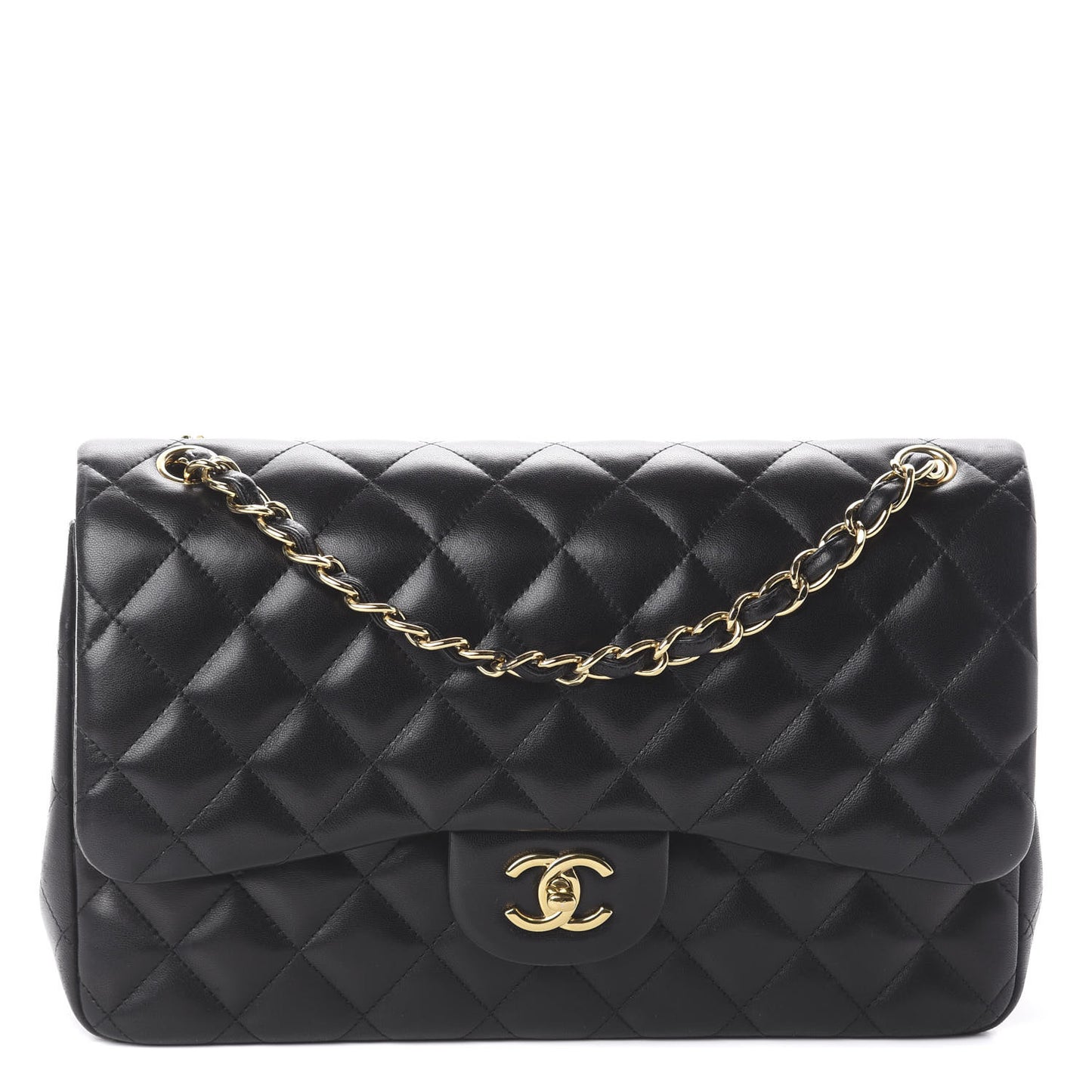 Lambskin Quilted Jumbo Double Flap Black
