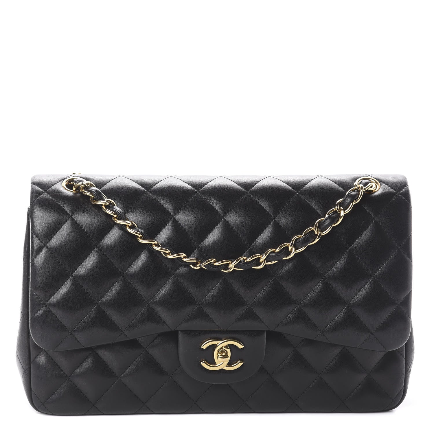 Chanel Lambskin Quilted Jumbo Double Flap Black 1 of 9