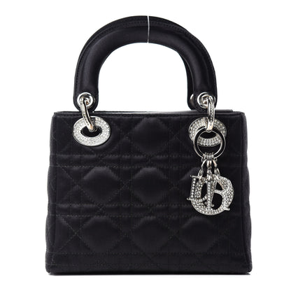 Christian Dior Satin Swarovski Crystal Cannage Mini Lady Dior Black 1 of 10