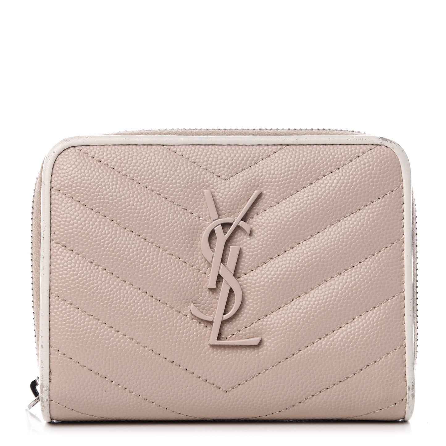 Grain De Poudre Matelasse Chevron Monogram Compact Zip Around Wallet Pink White