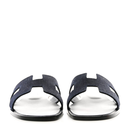 Hermes Denim Canvas Oran Sandals 39.5 Bleu Brut 2 of 9