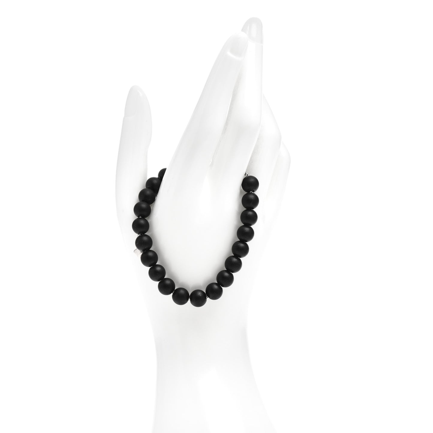 Sterling Silver Black Onyx 8mm Spiritual Beads Adjustable Bracelet