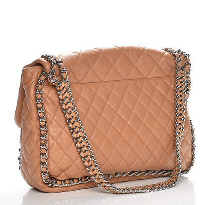 Chanel Washed Lambskin Chain Around Maxi Flap Bag Dark Beige 3 of 7