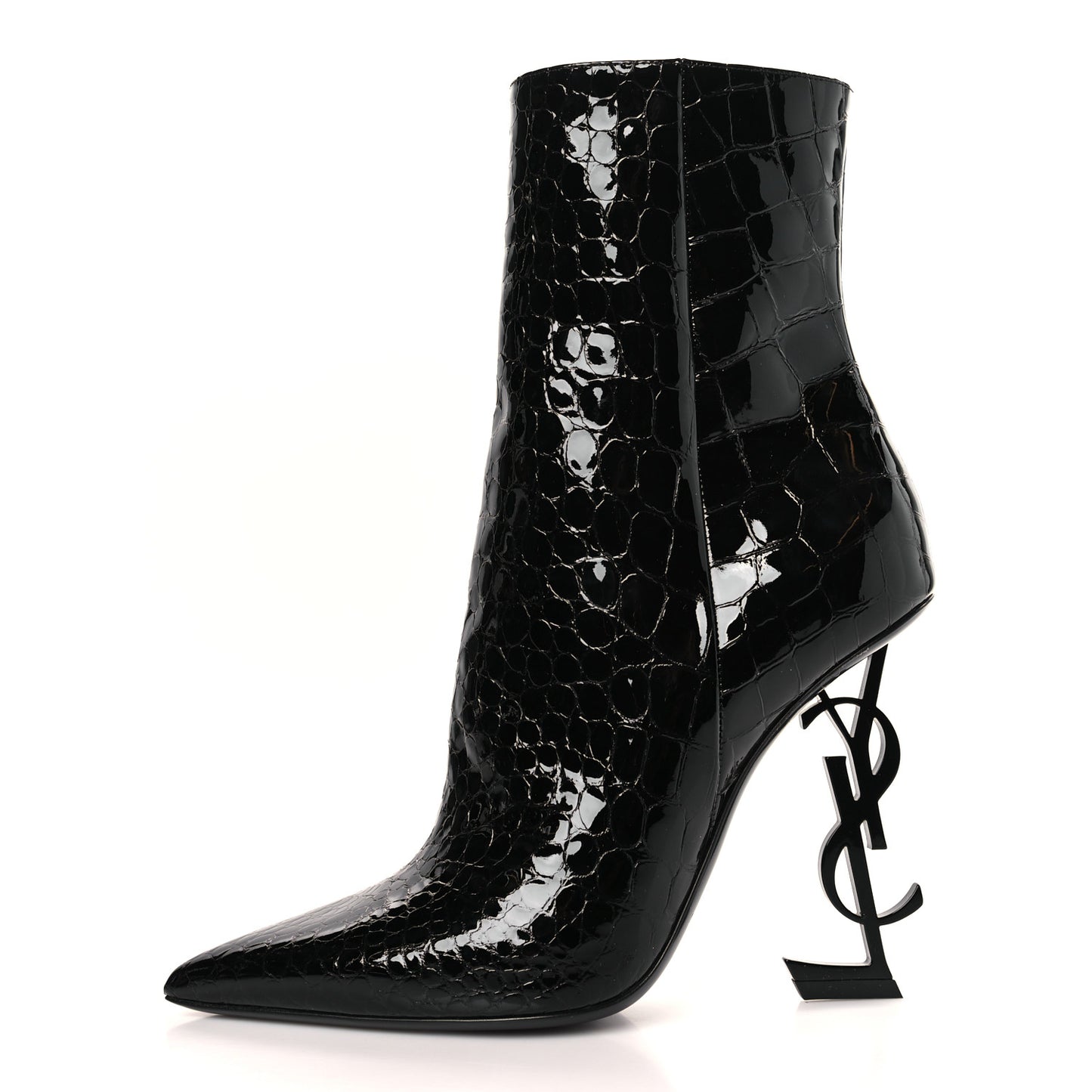 Alligator Embossed Patent Calfskin Opyum 110 Ankle Boots 39 Black