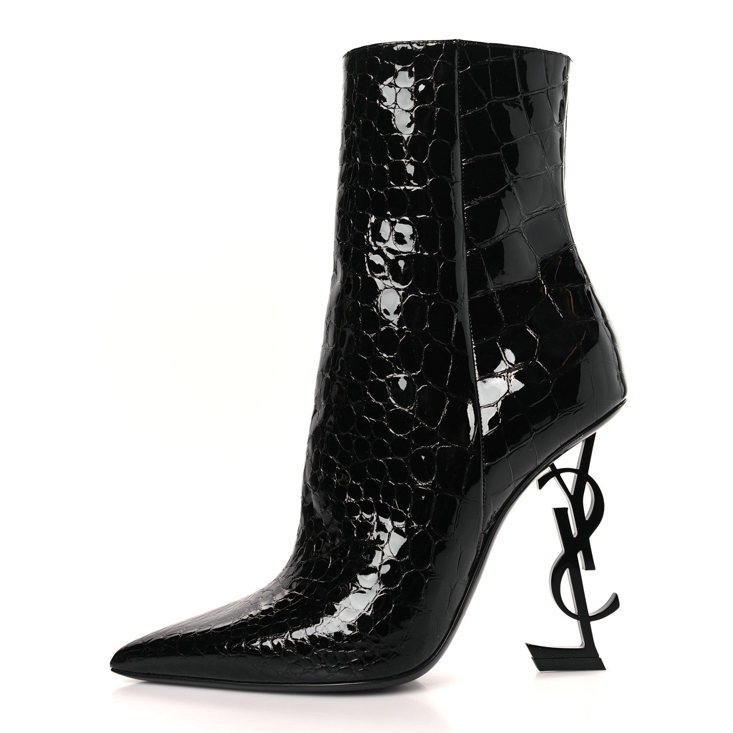 Saint Laurent Alligator Embossed Patent Calfskin Opyum 110 Ankle Boots 39 Black 1 of 10