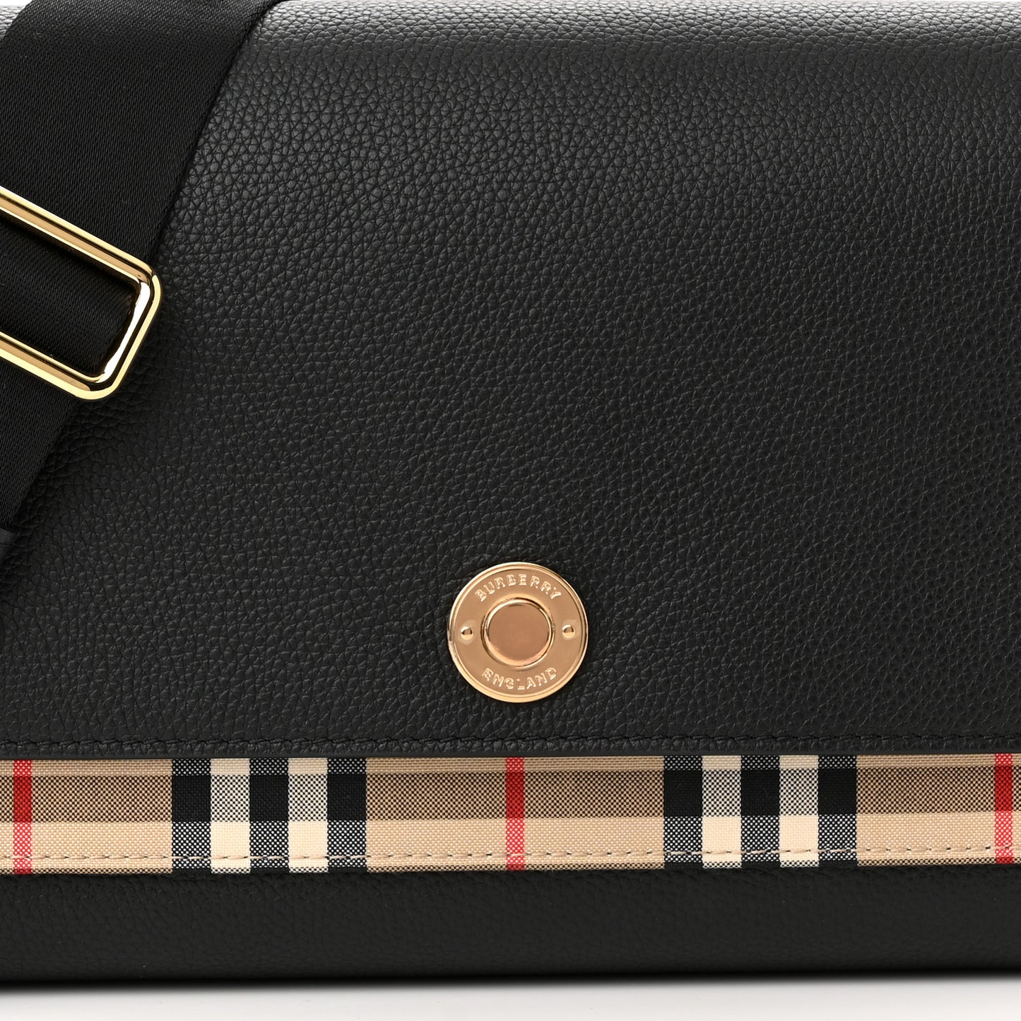Grainy Calfskin Vintage Check Note Crossbody Bag Black