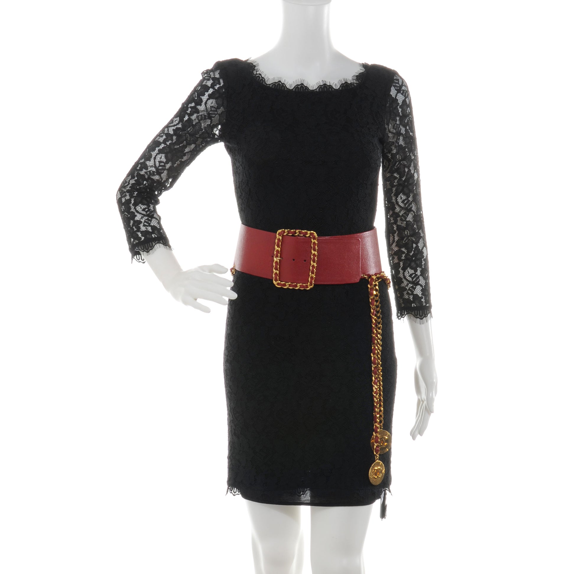 Chanel Leather Gold Chain Medallion Wide Belt 70 Red 2 of 5