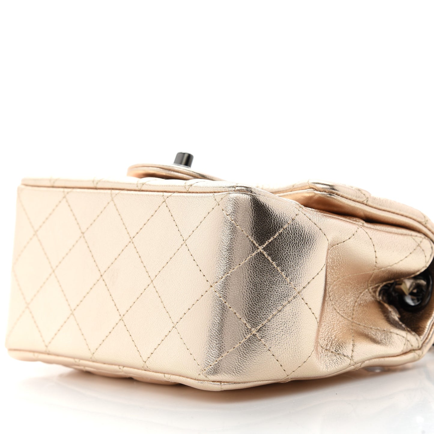 Metallic Lambskin Quilted Mini Square Flap Gold Black