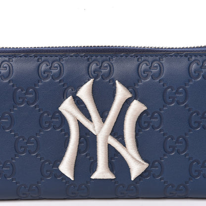Gucci X MLB Guccissima Signature NY Yankees Embroidered Zip Around Wallet Royale Ivory 9 of 10
