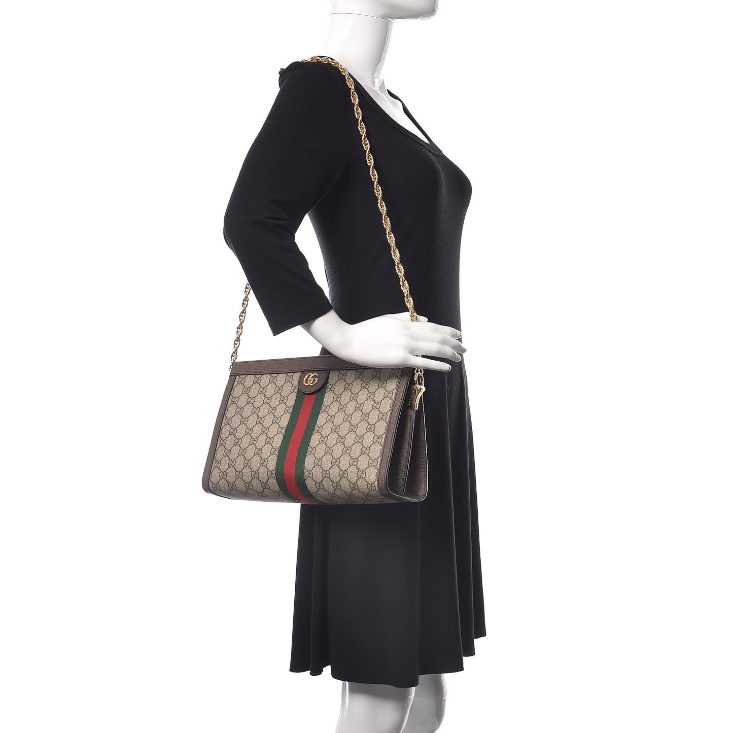 GG Supreme Monogram Web Medium Ophidia Chain Shoulder Bag Brown