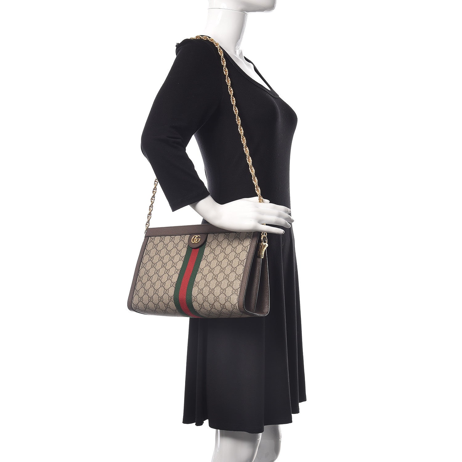 Gucci GG Supreme Monogram Web Medium Ophidia Chain Shoulder Bag Brown 2 of 10