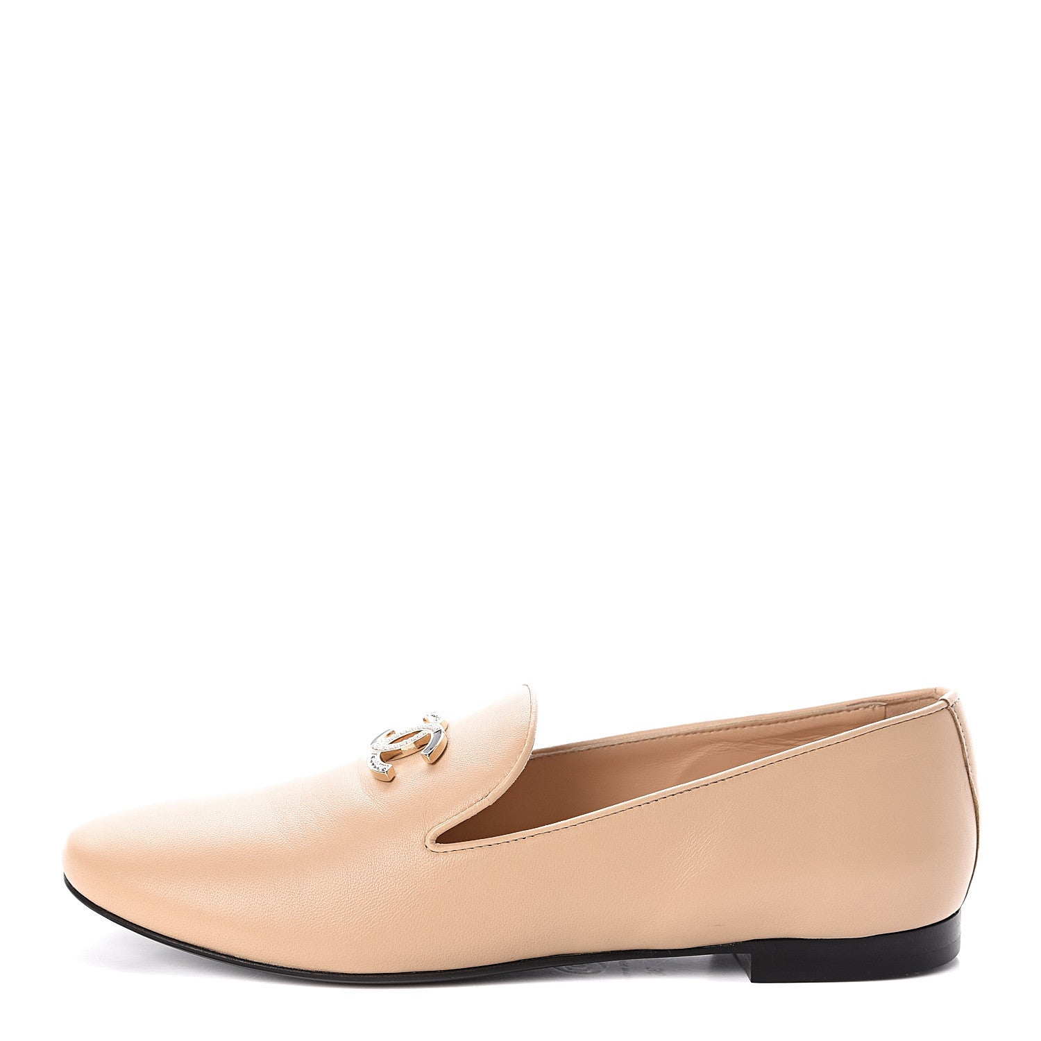 Chanel Enamel Pearl Crystal Lambskin CC Moccasin Loafers 36 Beige 1 of 7